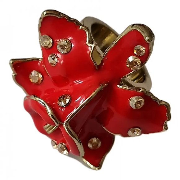 Versace × H&M Collab Rare Red Flower w crystals Fashion Statement Ring sz L - Picture 14 of 14